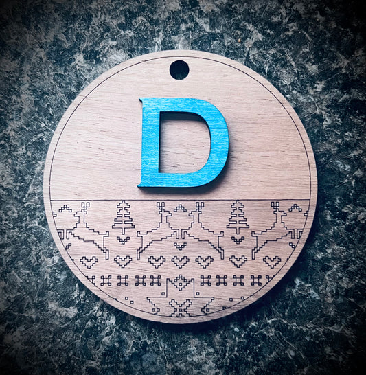 Gift Tag Circle with Initial Ornament