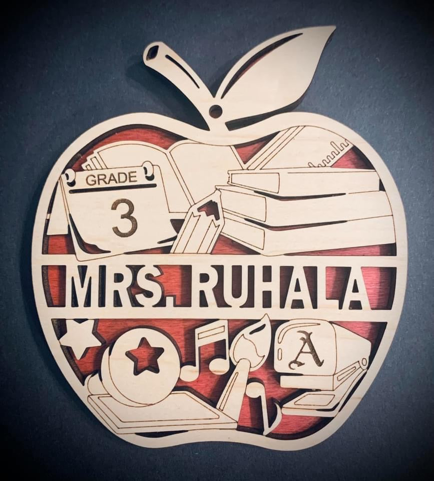 Teacher Ornament - Apple with Icons - Personalized