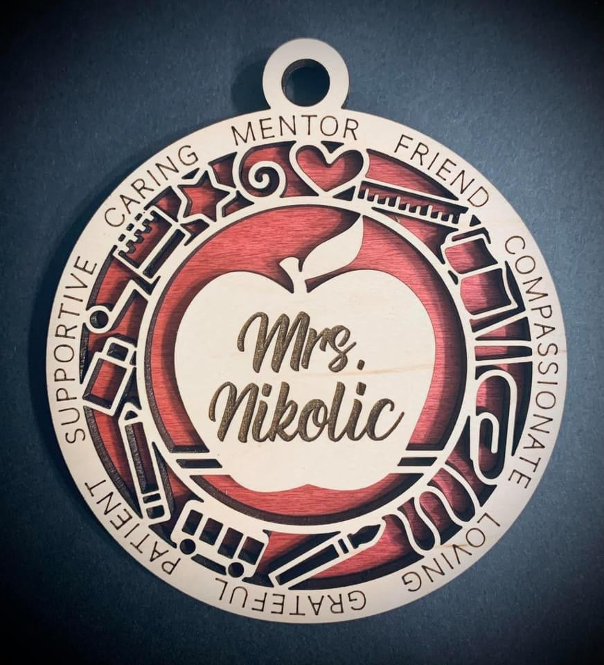 Teacher Ornament - Round with Icons - Personalized